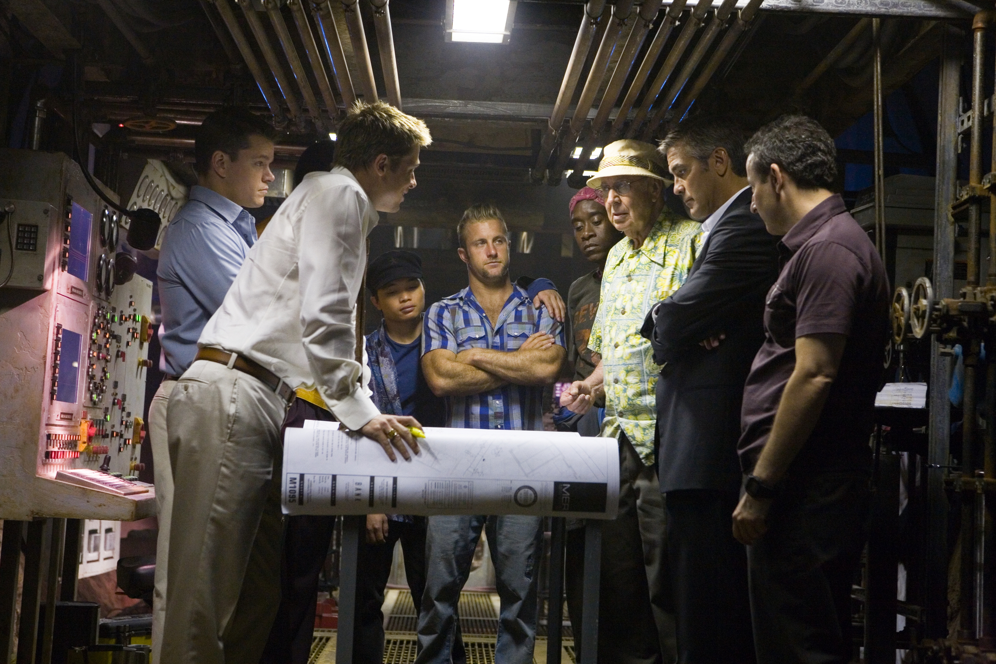 Still of Brad Pitt, George Clooney, Don Cheadle, Matt Damon, Scott Caan, Carl Reiner, Eddie Jemison and Shaobo Qin in Ocean's Thirteen (2007)