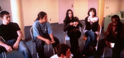 Still of Don Cheadle, Zooey Deschanel, Joseph Gordon-Levitt, Cody Lightning and Sara Rivas in Manic (2001)