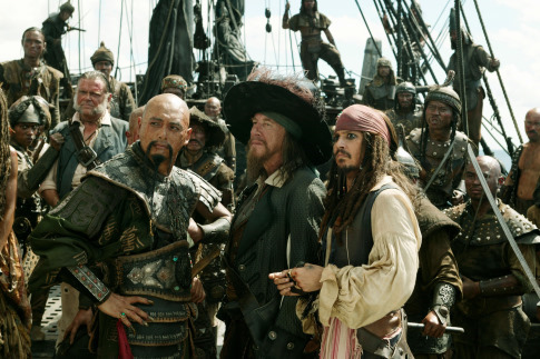 Still of Johnny Depp, Yun-Fat Chow and Geoffrey Rush in Karibu piratai: pasaulio pakrasty (2007)