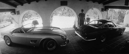 James Coburn and his 250 GT and Lusso Ferrari at his LA home