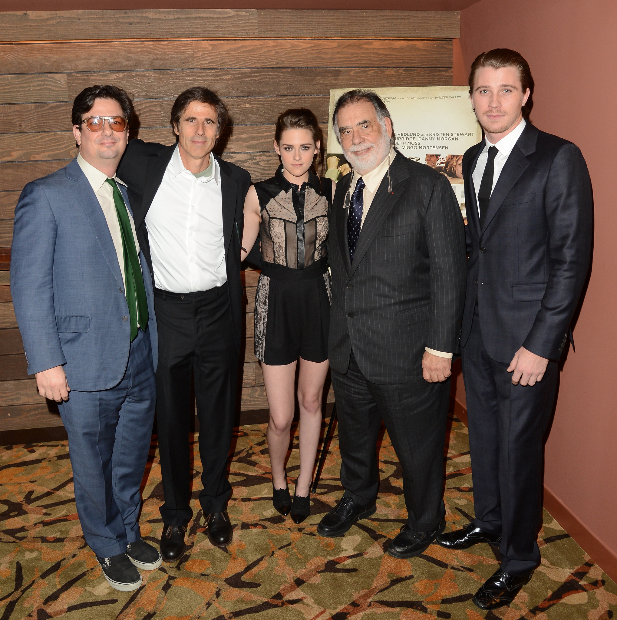 Francis Ford Coppola, Roman Coppola, Walter Salles, Kristen Stewart and Garrett Hedlund at event of Kelyje (2012)