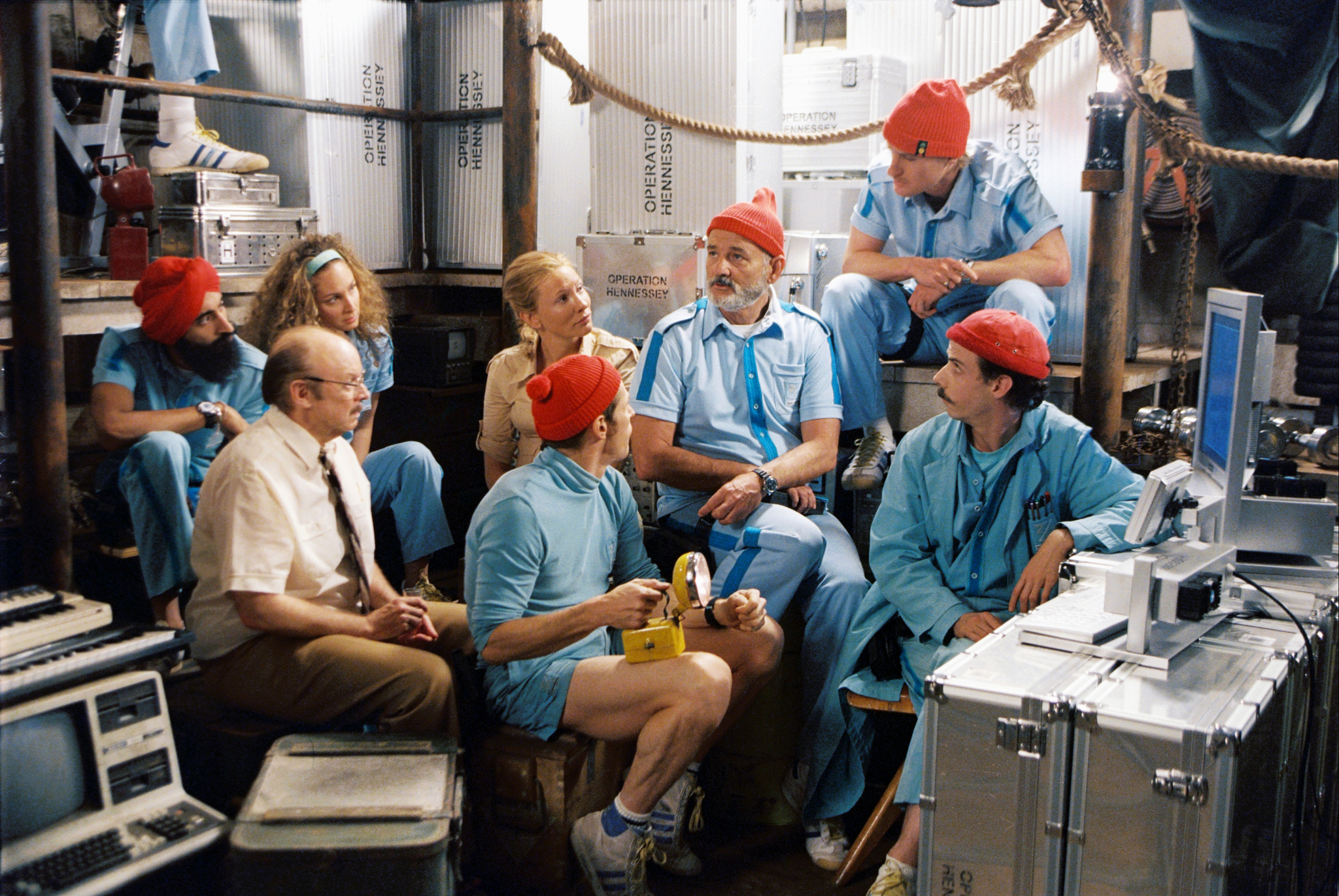 Still of Bill Murray, Willem Dafoe, Cate Blanchett, Bud Cort, Owen Wilson, Robyn Cohen, Noah Taylor and Waris Ahluwalia in The Life Aquatic with Steve Zissou (2004)