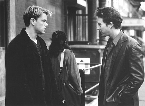 Still of Matt Damon and Edward Norton in Rounders (1998)