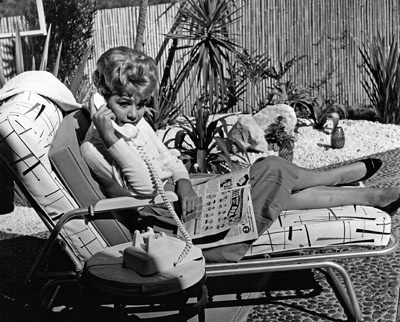 Sandra Dee at home relaxing poolside circa 1956