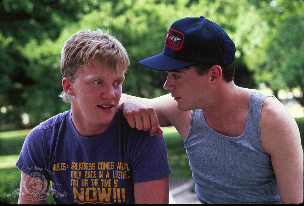 Still of Robert Downey Jr. and Anthony Michael Hall in Johnny Be Good (1988)