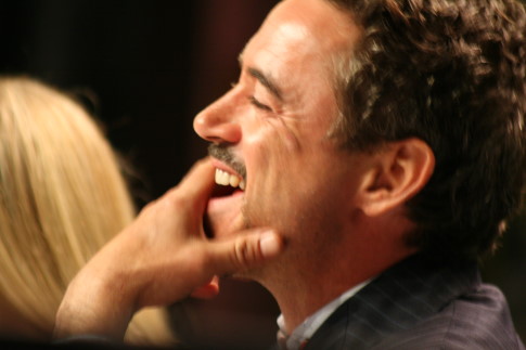 The enigmatic Robert Downey Jr. reacts during the Iron Man panel
