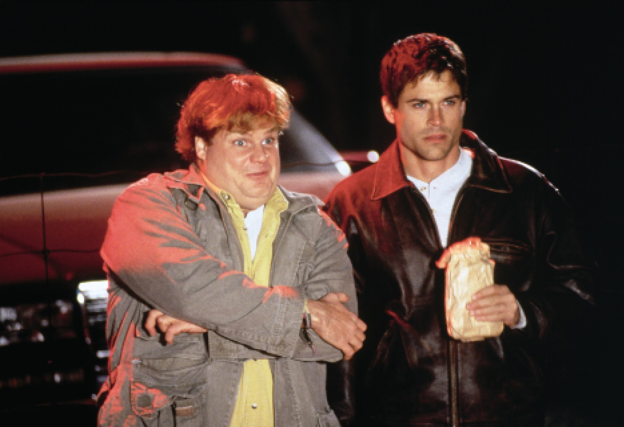 Still of Chris Farley and Rob Lowe in Tommy Boy (1995)