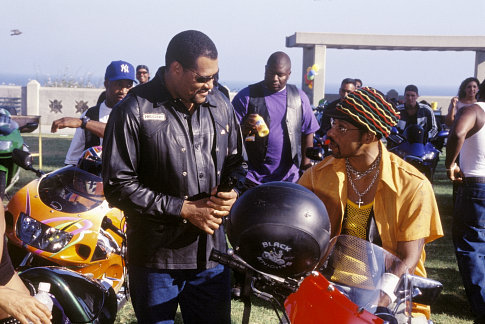 The leader of the Black Knights, Smoke (LAURENCE FISHBURNE, left) takes a moment between races with Soul Train (ORLANDO JONES) another member of his club.