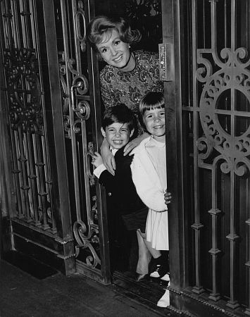 Debbie Reynolds with daughter Carrie and son Todd on the set of 