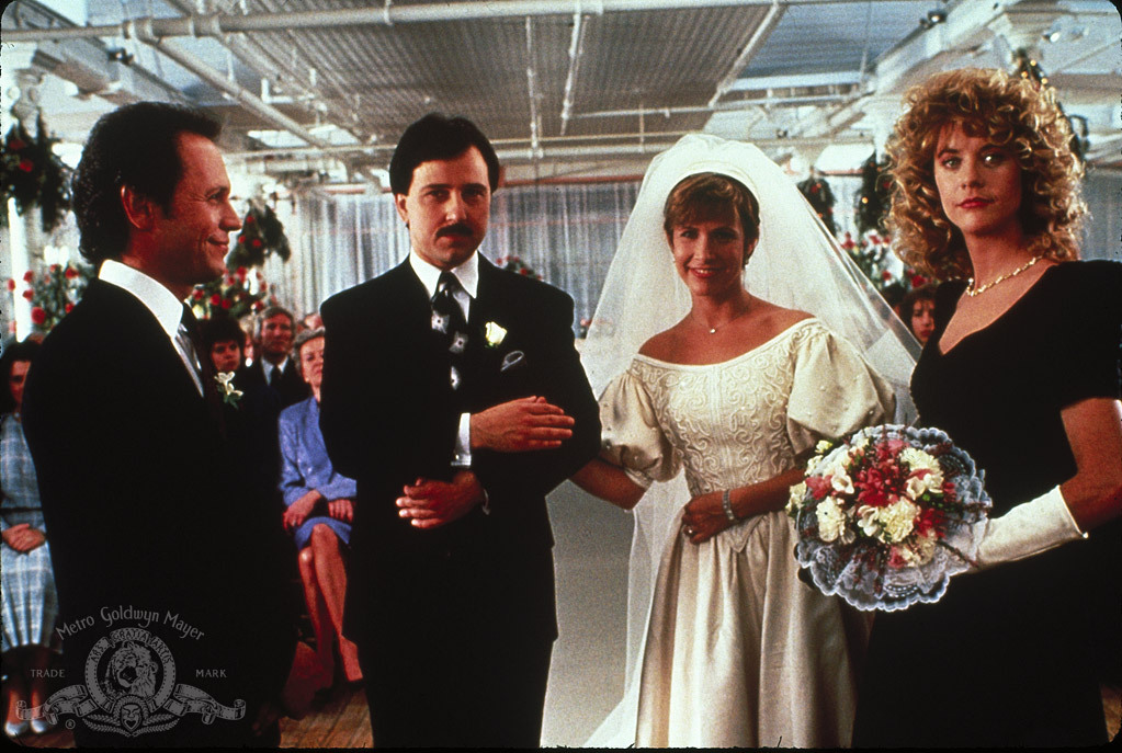Still of Meg Ryan, Billy Crystal, Carrie Fisher and Bruno Kirby in Kai Haris sutiko Sale (1989)