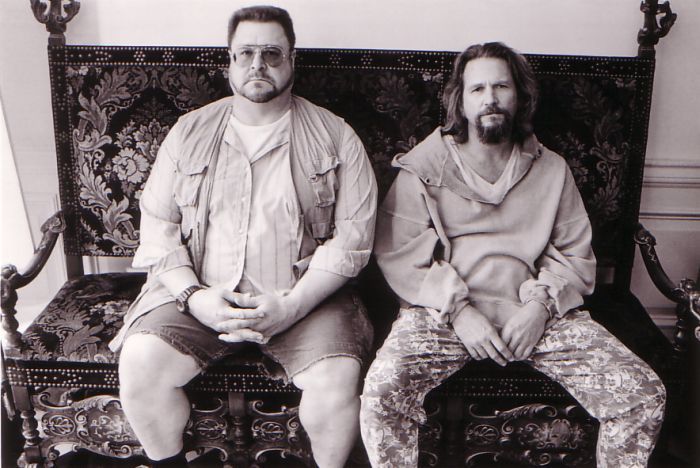 Still of Jeff Bridges and John Goodman in The Big Lebowski (1998)