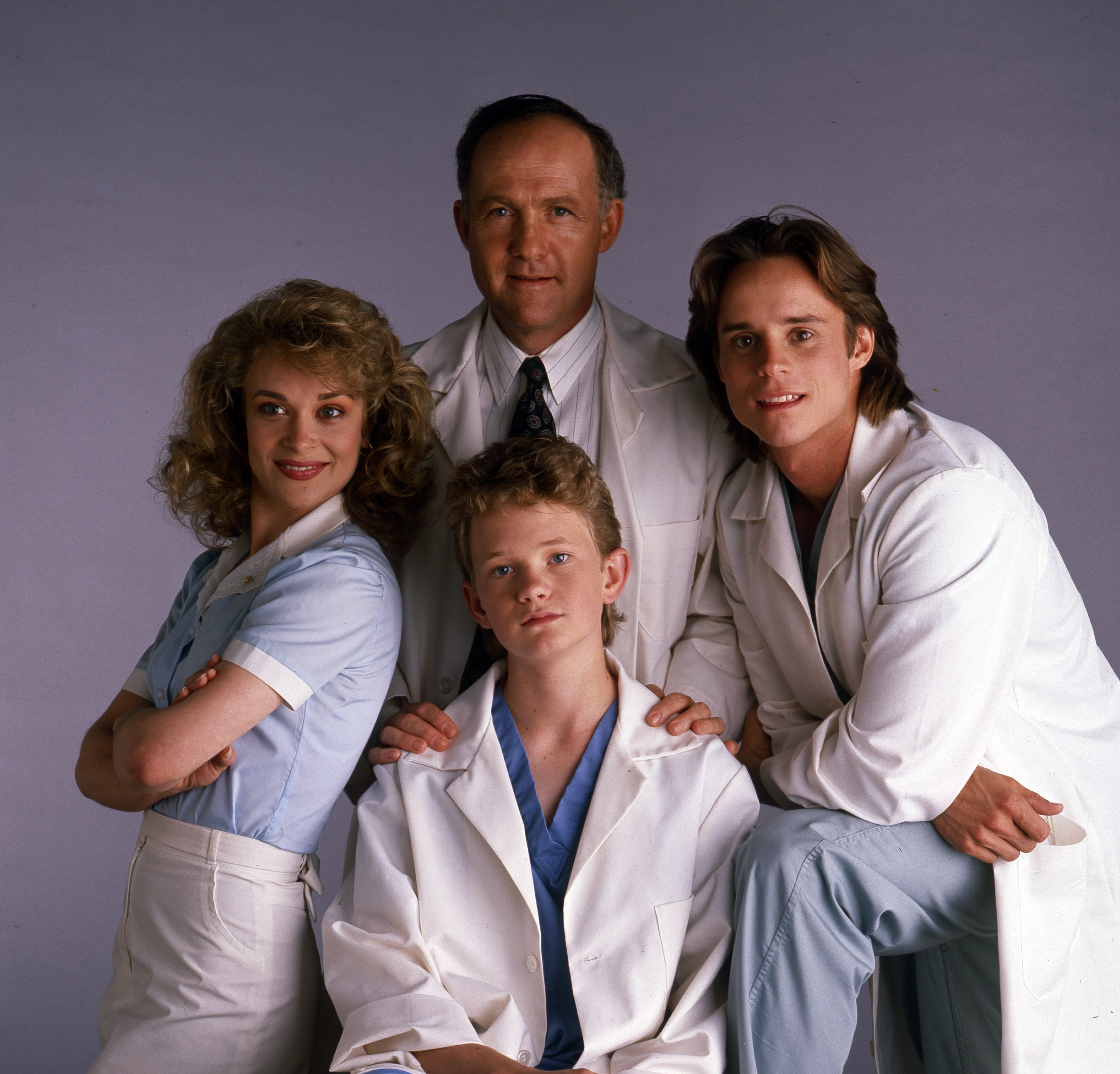 Still of Neil Patrick Harris, Mitchell Anderson, Kathryn Layng and Lawrence Pressman in Doogie Howser, M.D. (1989)