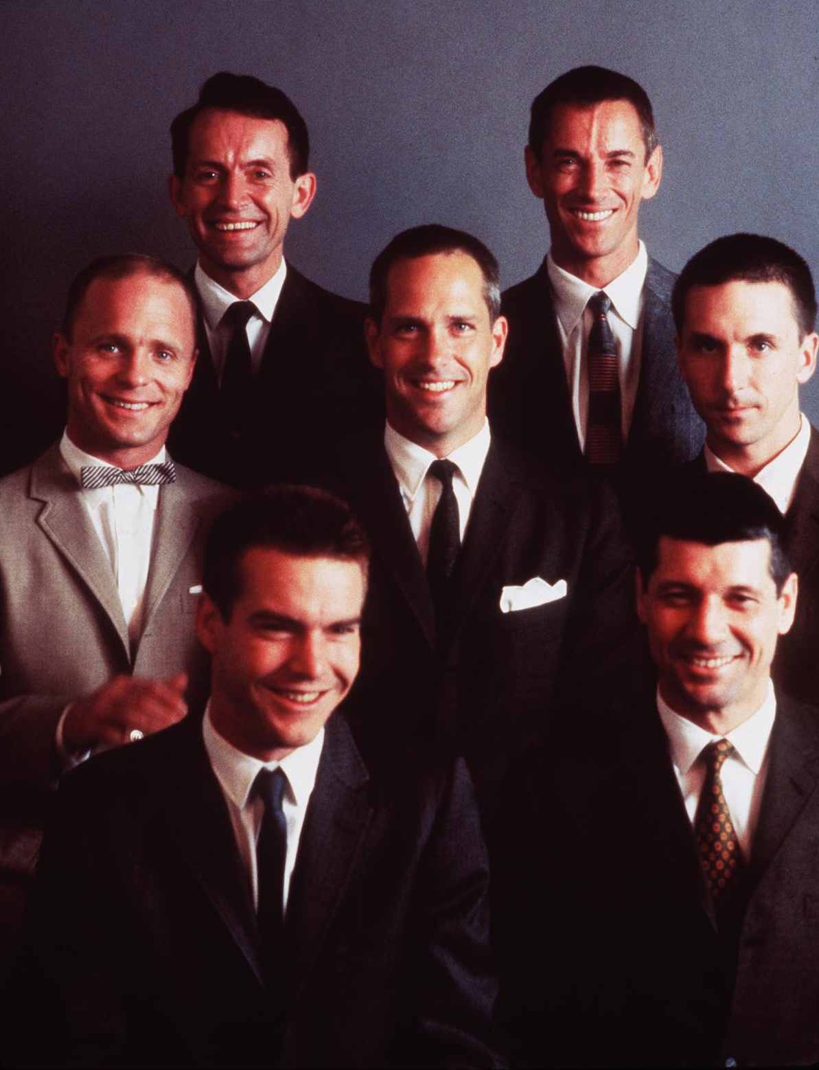 Still of Ed Harris, Lance Henriksen, Dennis Quaid, Scott Glenn, Charles Frank, Scott Paulin and Fred Ward in The Right Stuff (1983)