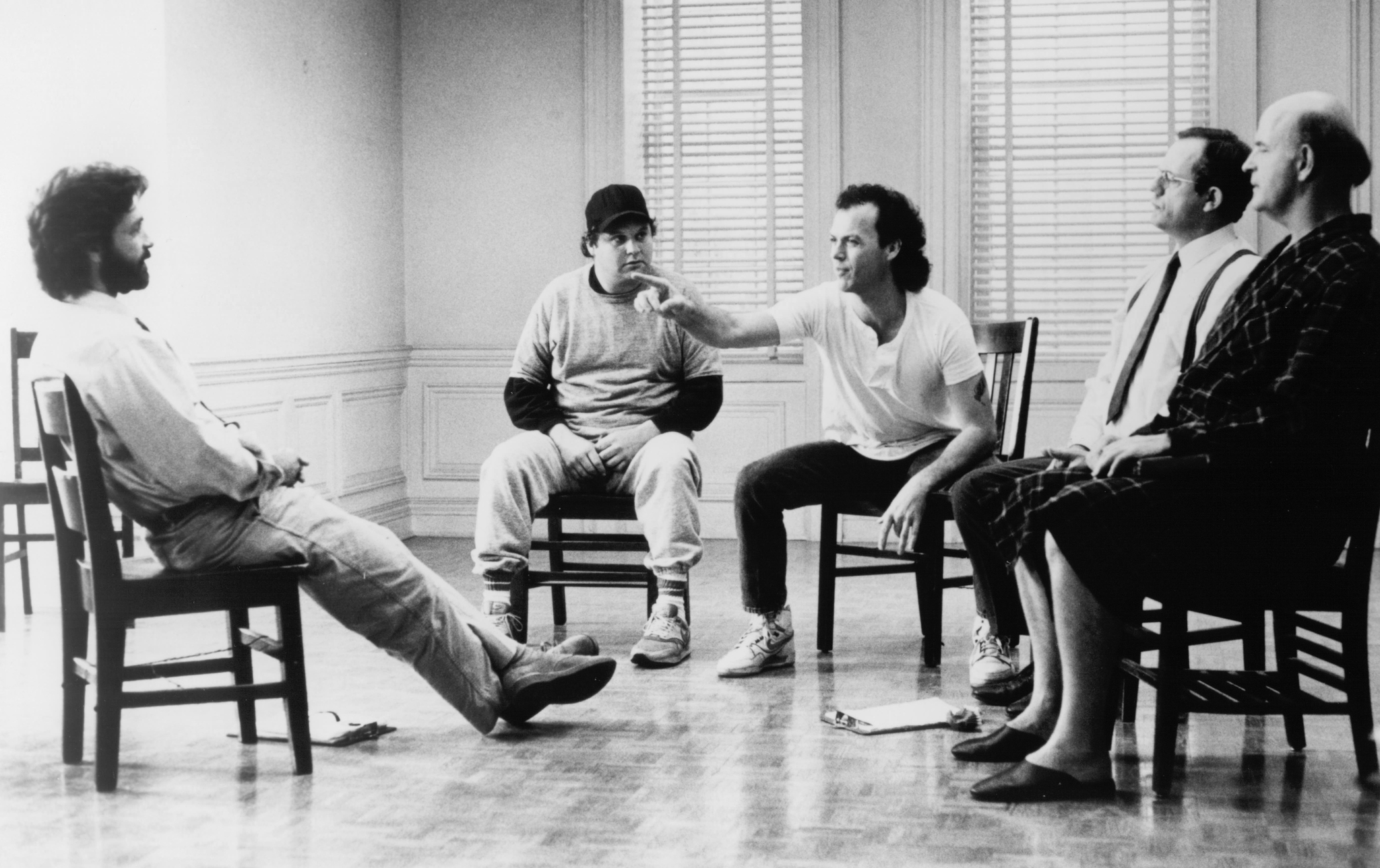Still of Michael Keaton, Christopher Lloyd, Peter Boyle, Dennis Boutsikaris and Stephen Furst in The Dream Team (1989)
