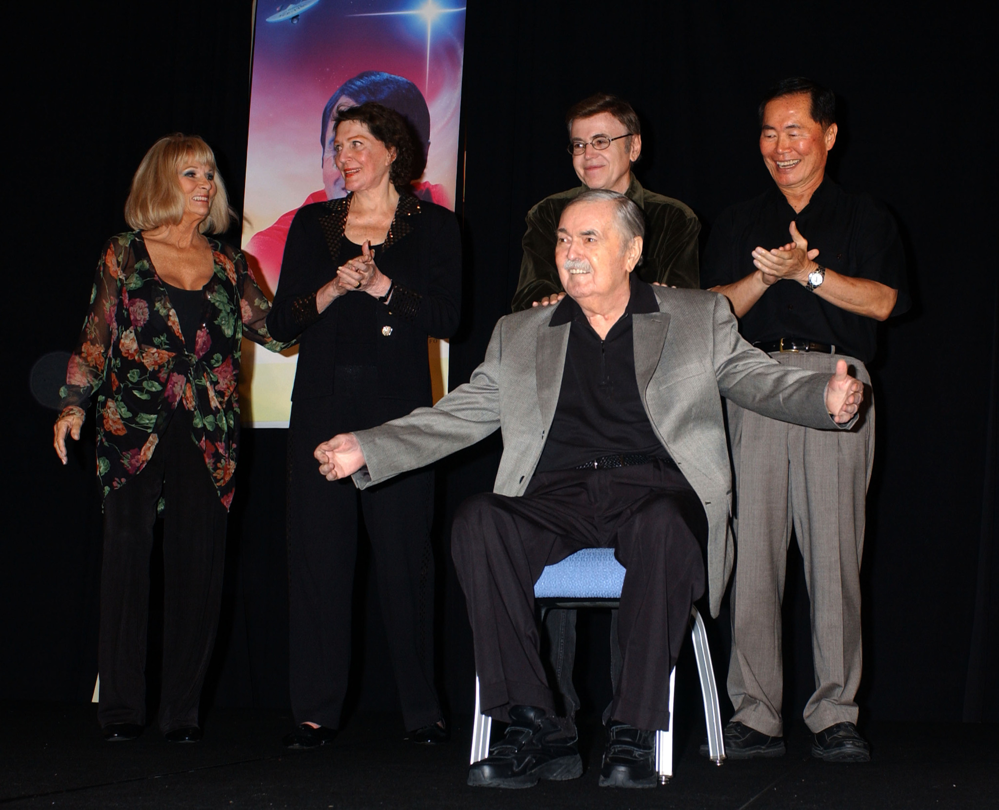 Walter Koenig, Majel Barrett, James Doohan, George Takei and Grace Lee Whitney