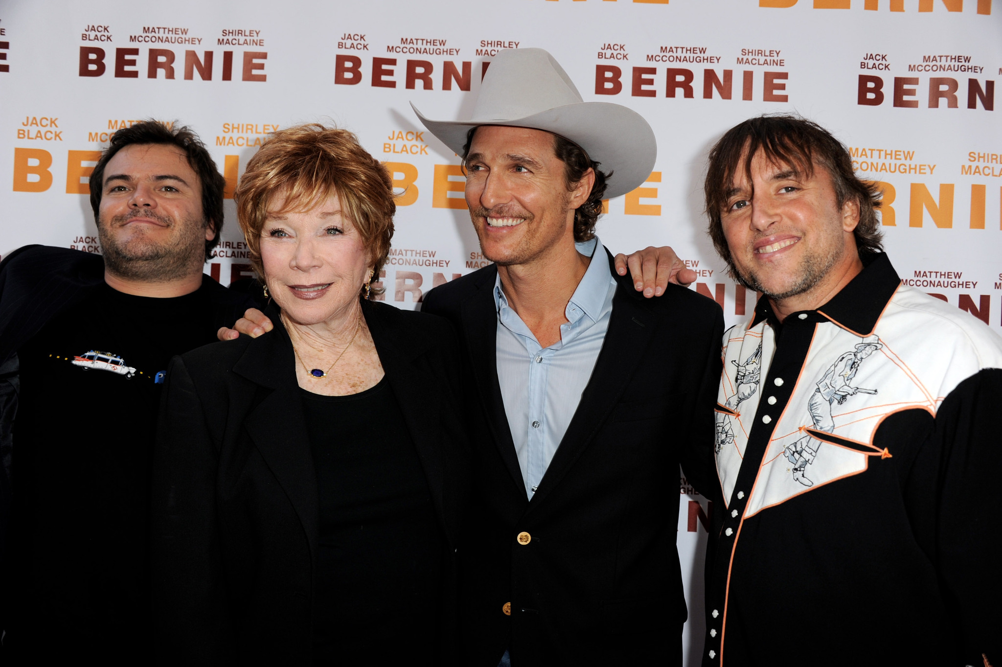 Matthew McConaughey, Richard Linklater, Shirley MacLaine and Jack Black at event of Bernie (2011)