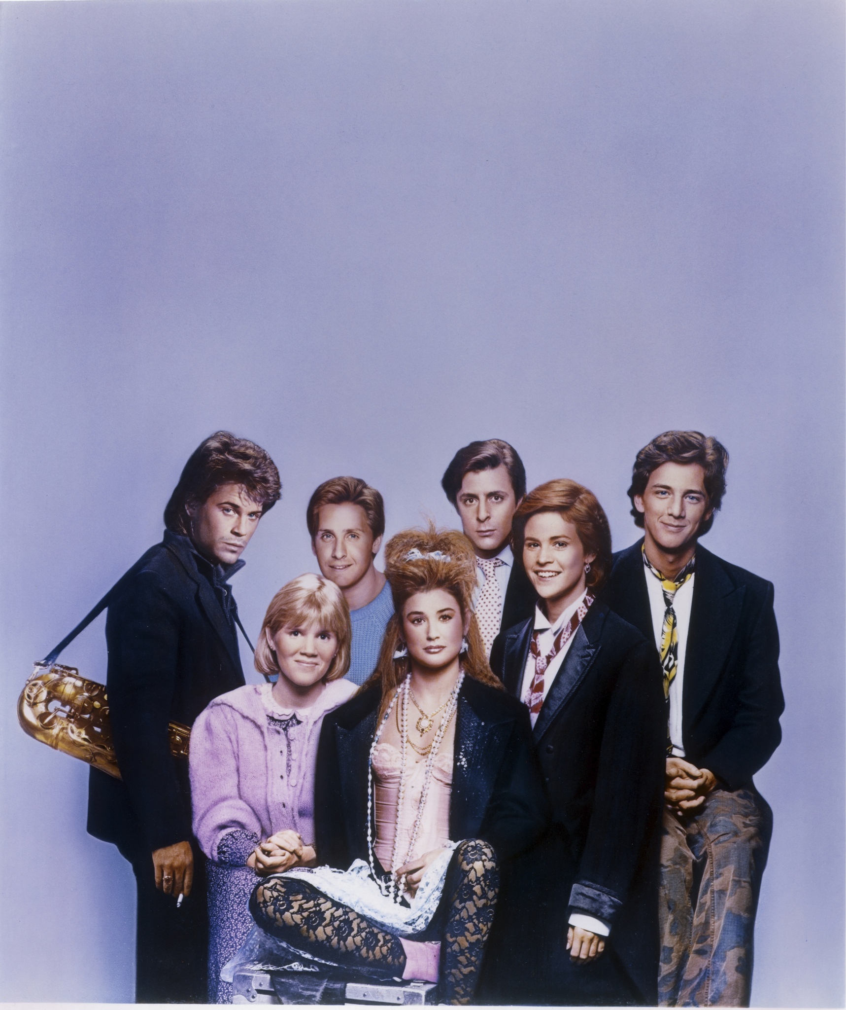 Still of Demi Moore, Emilio Estevez, Rob Lowe, Andrew McCarthy, Judd Nelson, Ally Sheedy and Mare Winningham in St. Elmo's Fire (1985)