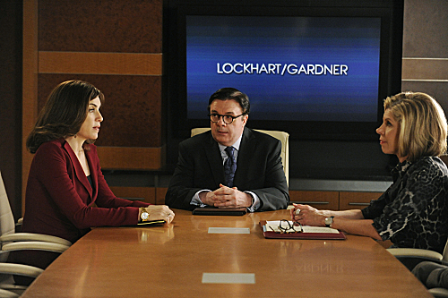 Still of Julianna Margulies, Nathan Lane and Christine Baranski in The Good Wife (2009)
