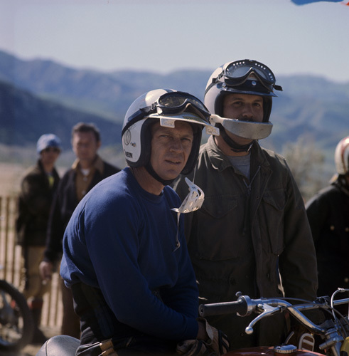 Steve McQueen racing on his Husqvarna motorcyle at Indian Dunes circa 1970s