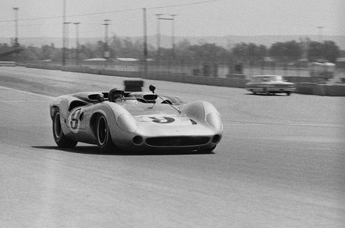 Steve McQueen and his Lola at Riverside Raceway in Riverside, California