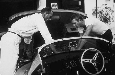 Steve McQueen with his XKSS Jaguar Mechanic
