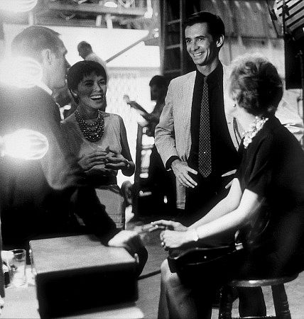 Anthony Perkins and Janet Leigh with Steve McQueen and wife Neille on the set of 