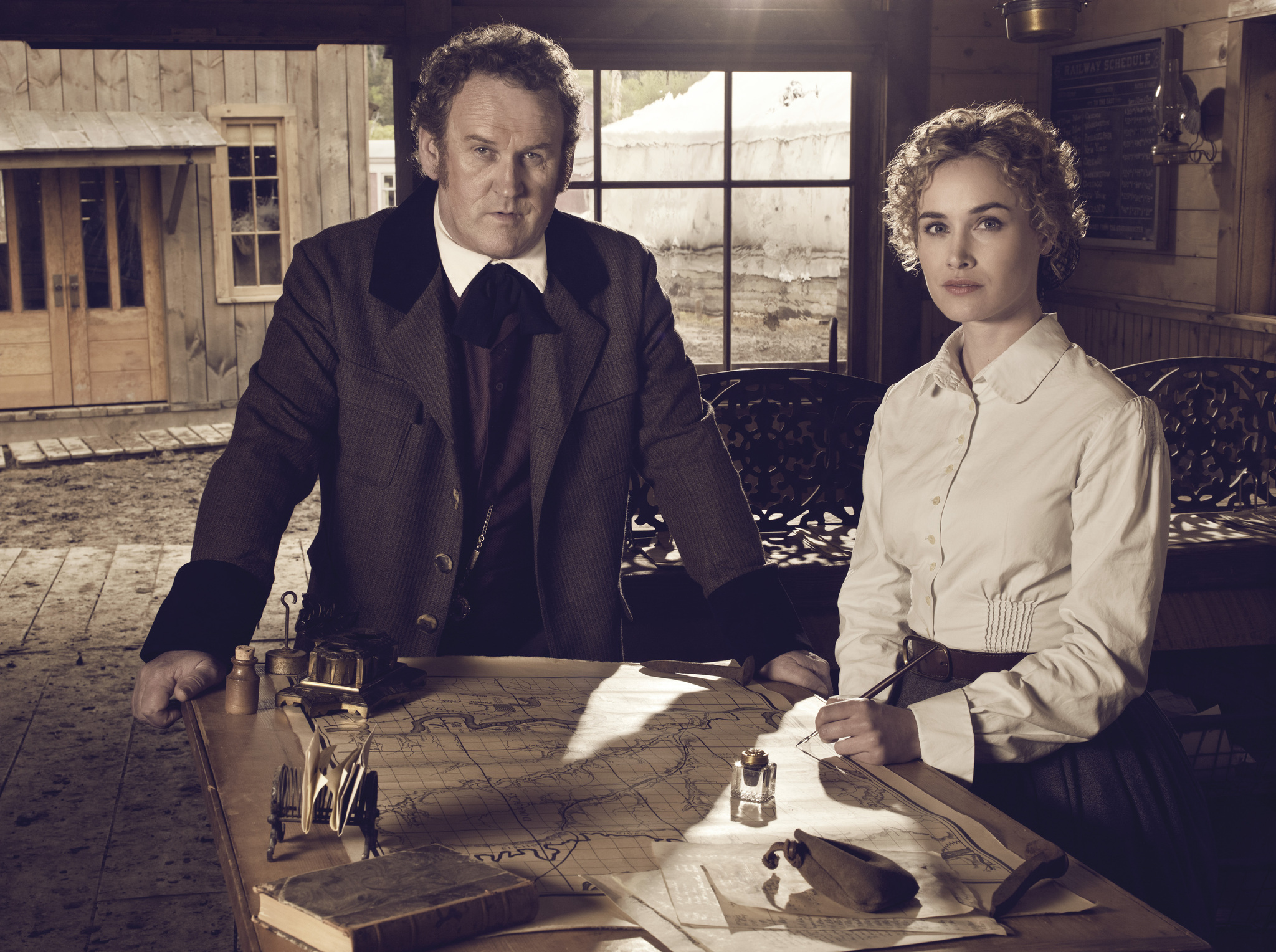Colm Meaney and Dominique McElligott in Hell on Wheels (2011)