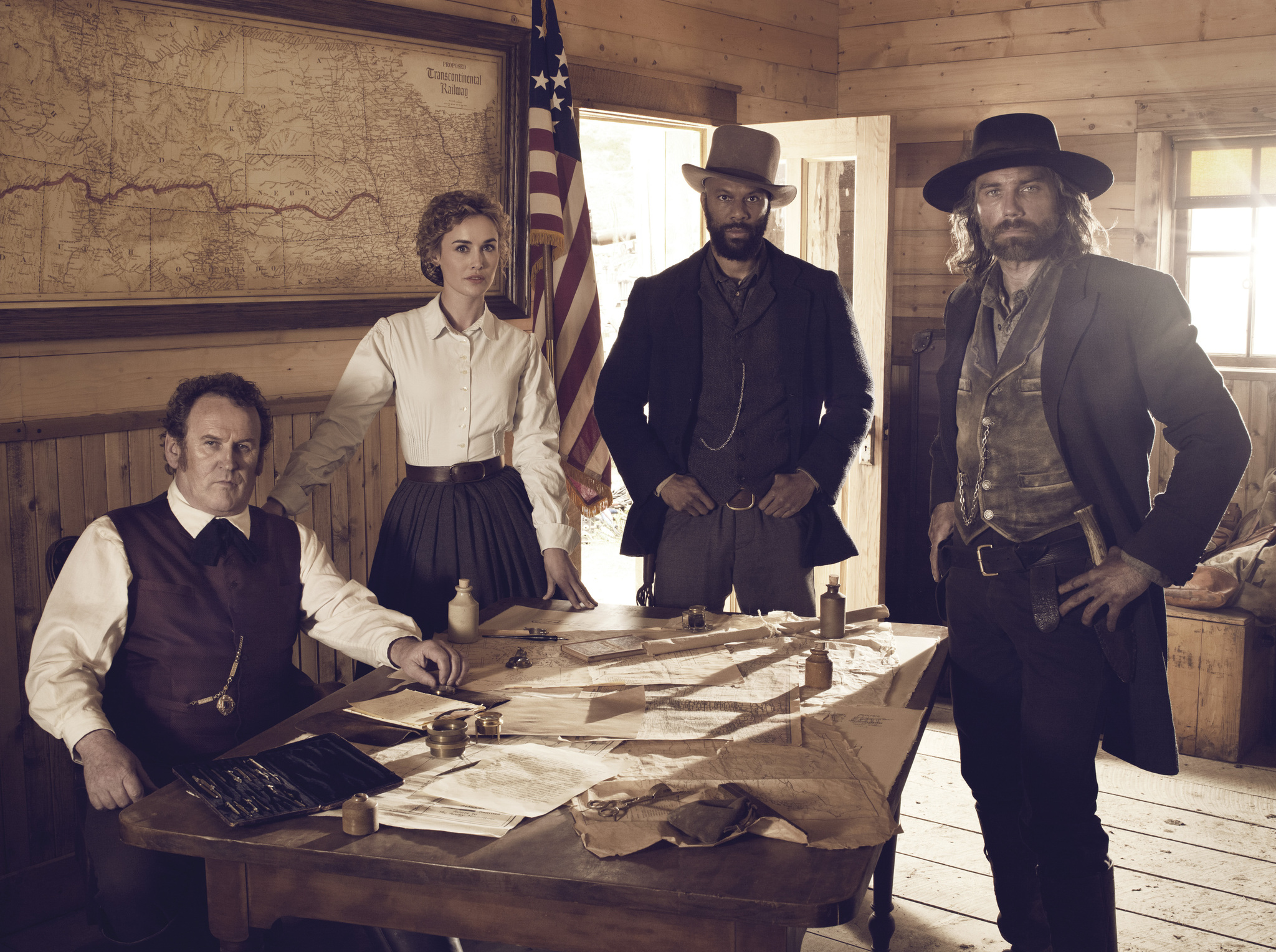 Colm Meaney, Anson Mount, Common and Dominique McElligott in Hell on Wheels (2011)