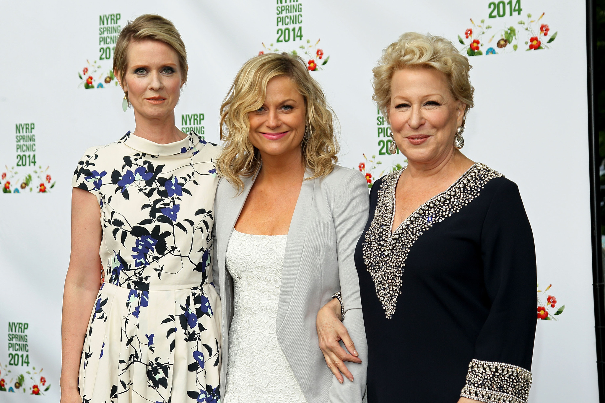 Cynthia Nixon, Amy Poehler and Bette Midler attend Bette Midler's NYRP 13th Annual Spring Picnic at General Grant National Memorial on May 29, 2014 in New York City.