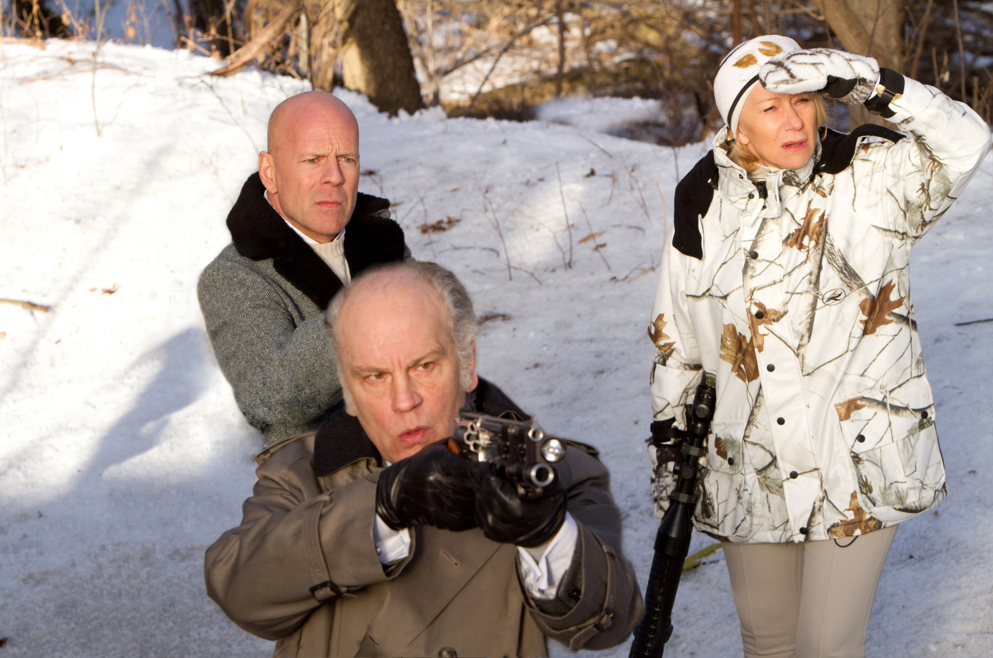 Still of Bruce Willis, John Malkovich and Helen Mirren in Rizikinga erzinti diedukus (2010)