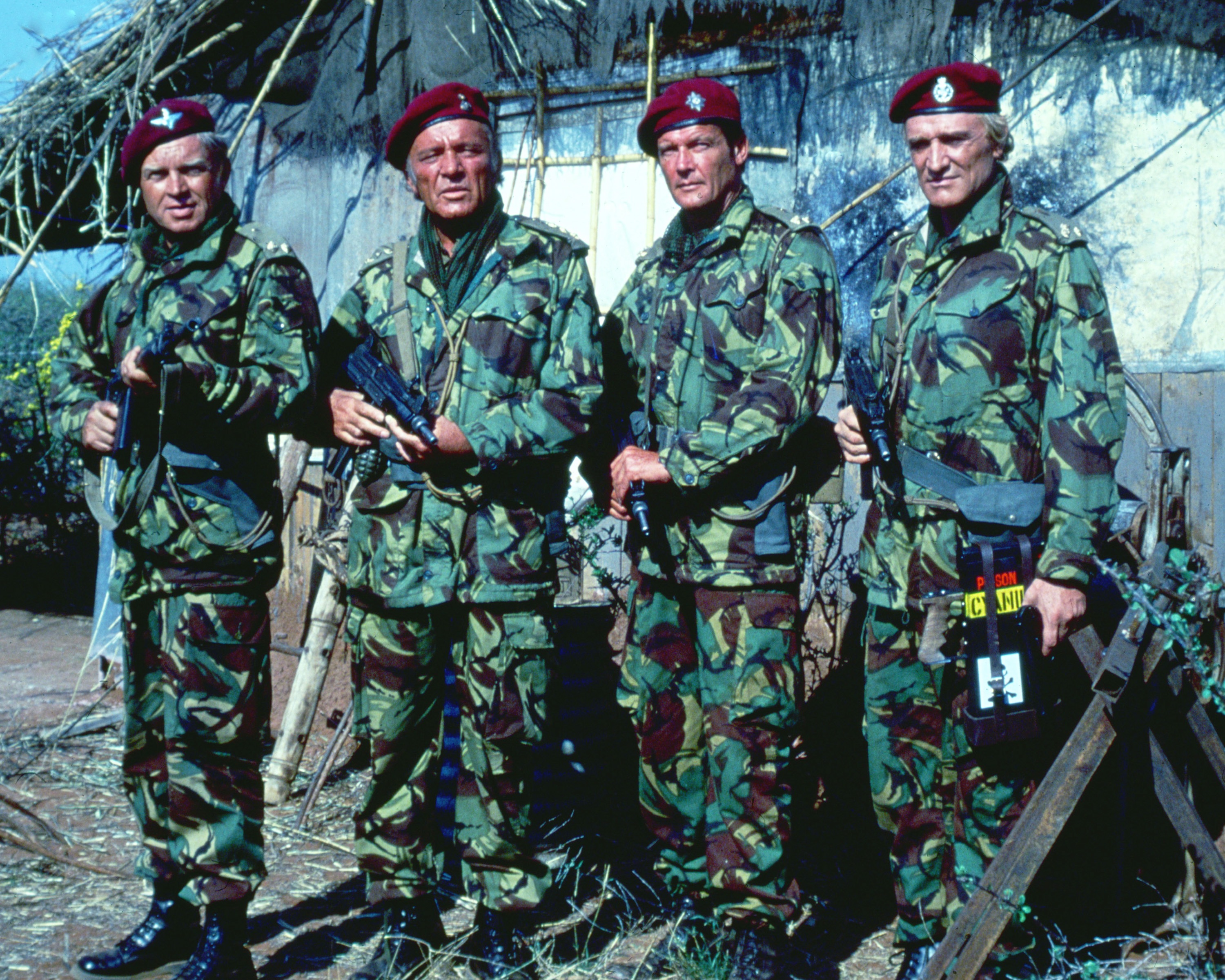 Still of Richard Burton, Roger Moore, Richard Harris and Hardy Krüger in The Wild Geese (1978)