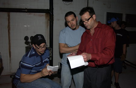 Director/Producer Dean Ronalds and Producer/Actor Brian Ronalds work on a scene with Actor Judd Nelson