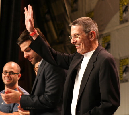 Leonard Nimoy and Zachary Quinto, two generations of Spock, at the Star Trek panel