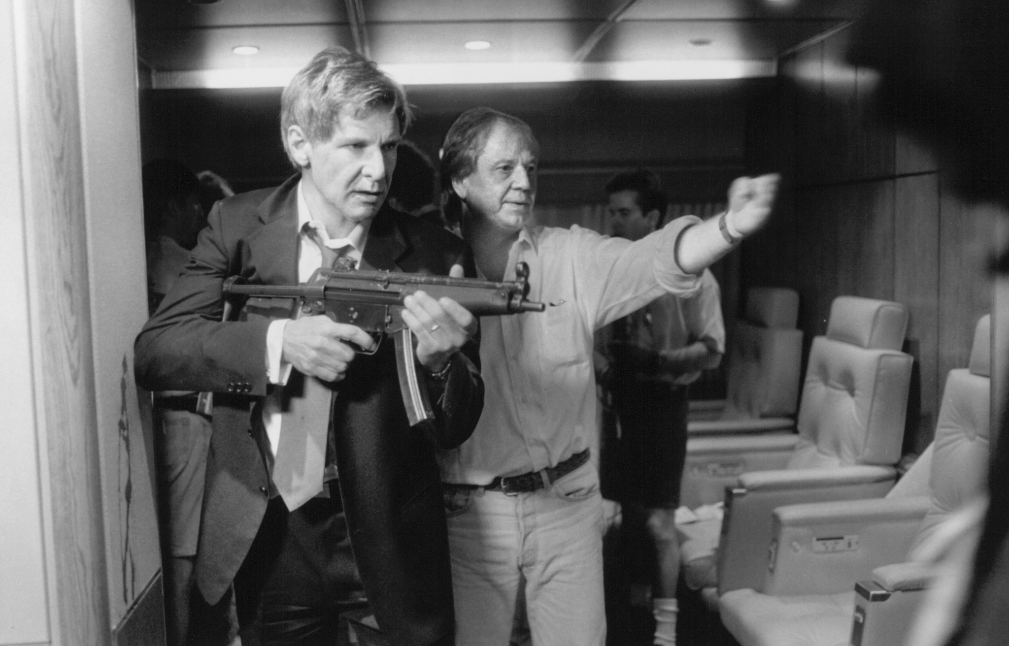 Still of Harrison Ford and Wolfgang Petersen in Air Force One (1997)