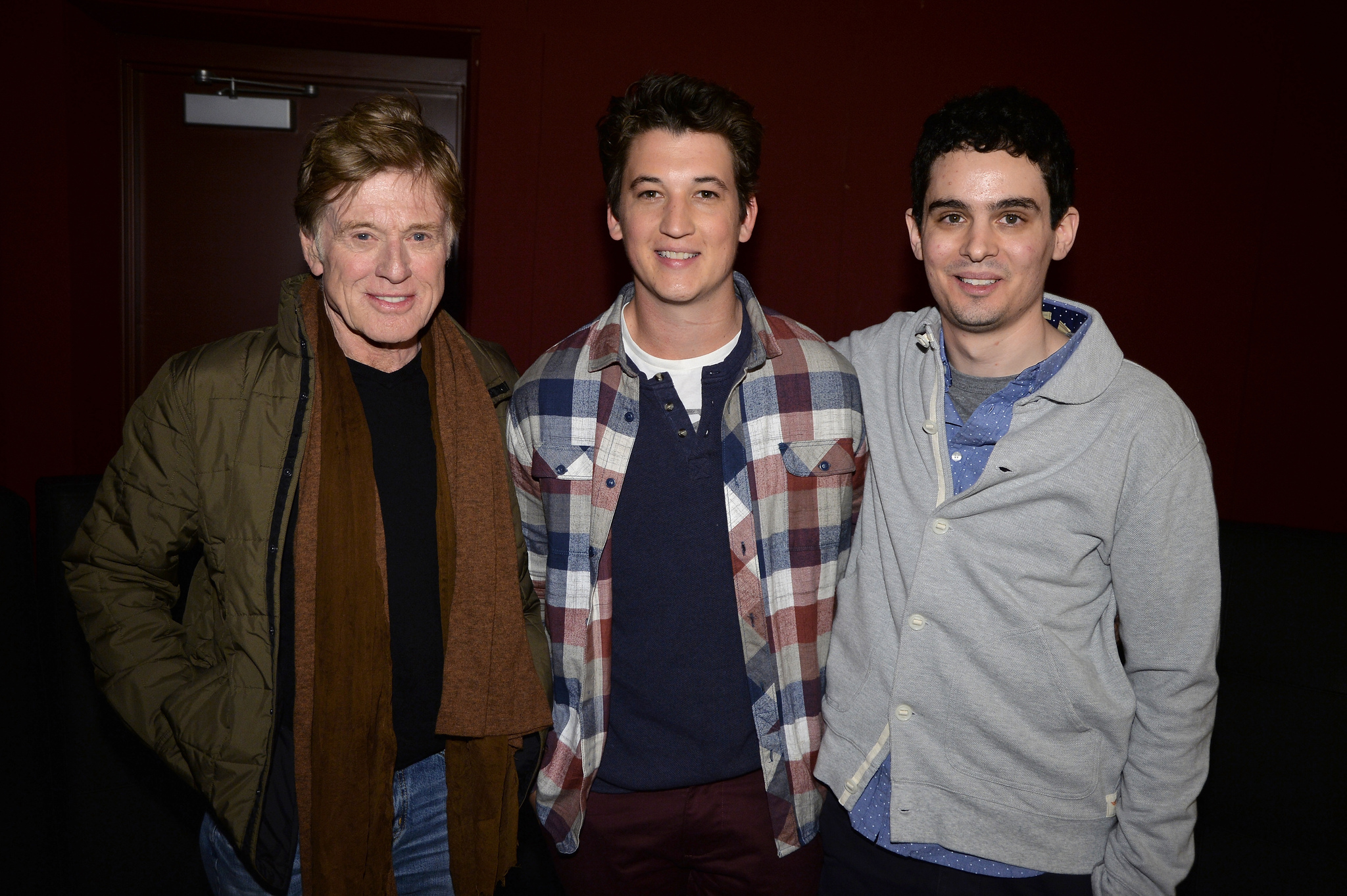 Robert Redford, Miles Teller and Damien Chazelle at event of Atkirtis (2014)