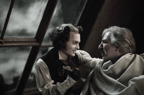 Still of Johnny Depp and Alan Rickman in Sweeney Todd: The Demon Barber of Fleet Street (2007)