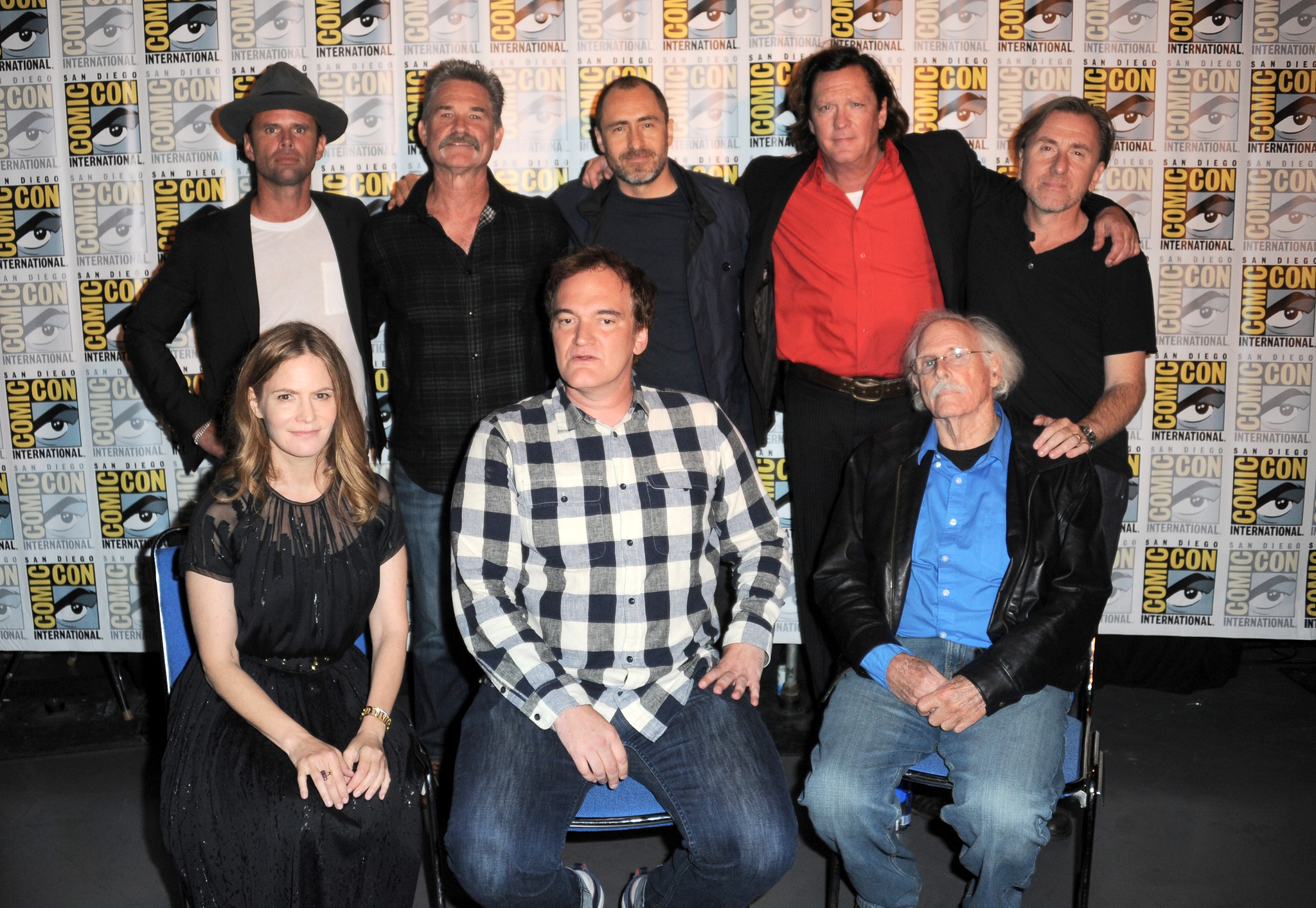 Quentin Tarantino, Jennifer Jason Leigh, Michael Madsen, Tim Roth, Kurt Russell, Bruce Dern, Demian Bichir and Walton Goggins at event of The Hateful Eight (2015)
