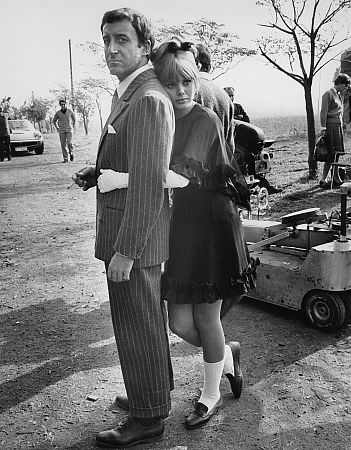 Peter Sellers with Britt Ekland on the set of 