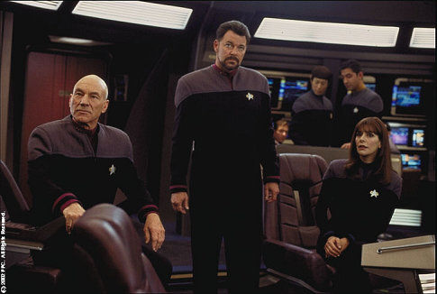 Still of Jonathan Frakes, Marina Sirtis and Patrick Stewart in Star Trek: Nemesis (2002)