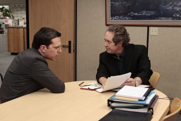 Still of James Spader and Ed Helms in The Office (2005)
