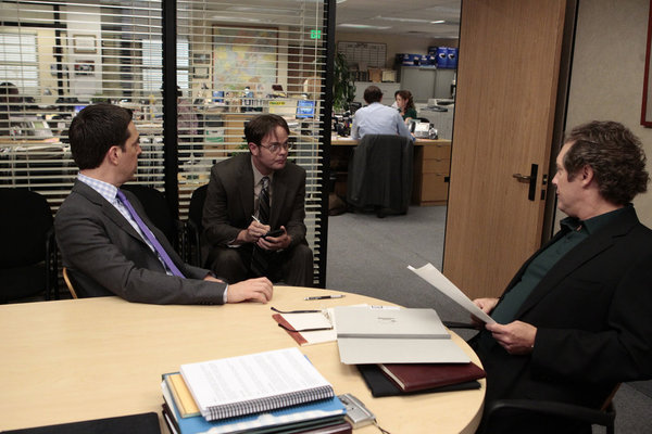 Still of James Spader, Rainn Wilson and Ed Helms in The Office (2005)