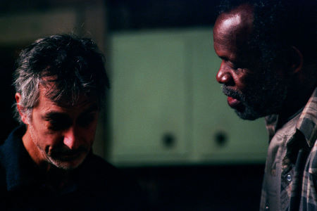 David Strathairn and Danny Glover on the set of WOODCUTTER.