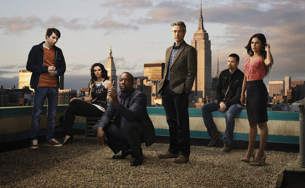 Still of David Strathairn, Ryan Cartwright, Laura Mennell, Malik Yoba, Warren Christie and Azita Ghanizada in Alphas (2011)