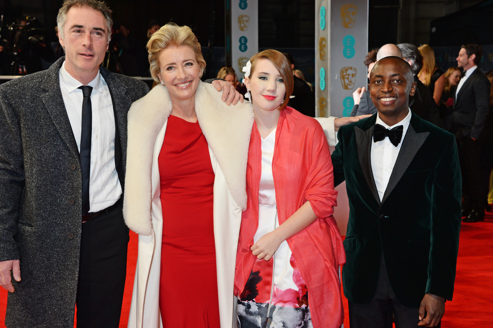 Greg Wise, Emma Thompson, Gaia Wise and Tindyebwa Agaba Wise attend the EE British Academy Film Awards 2014 at The Royal Opera House on February 16, 2014 in London, England.