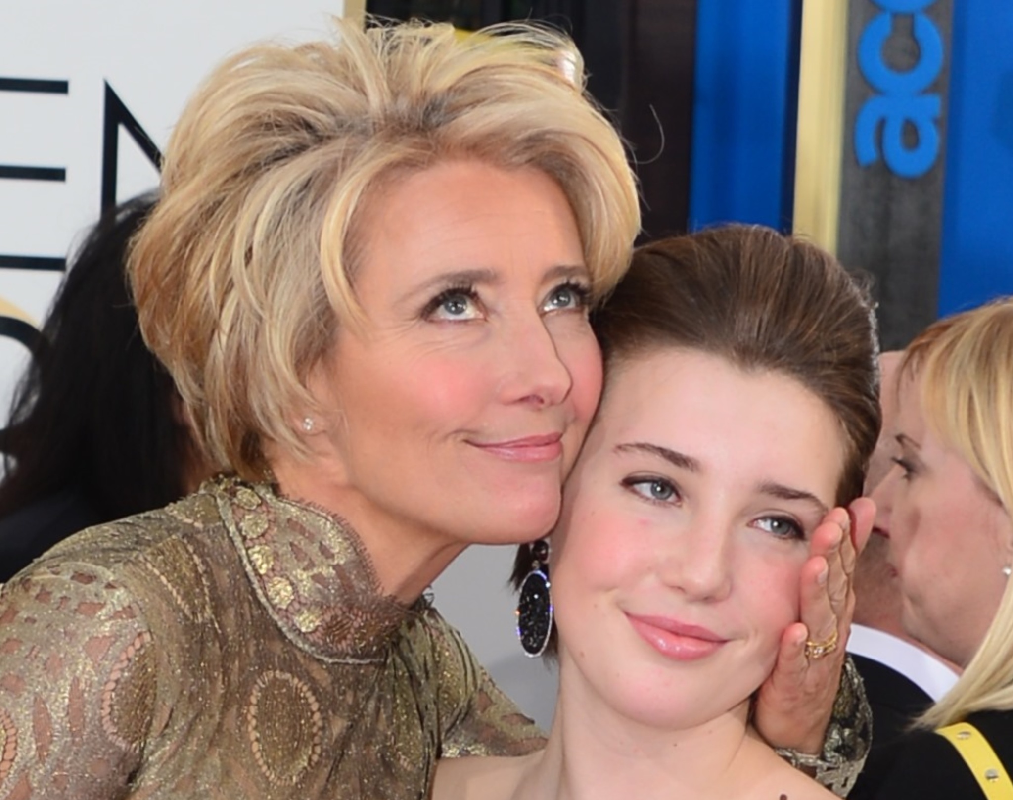 Actress Emma Thompson and daughter Gaia Romilly Wise arrive on the red carpet of the 71st Annual Golden Globe Awards in Beverly Hills, California, on January 12, 2014.