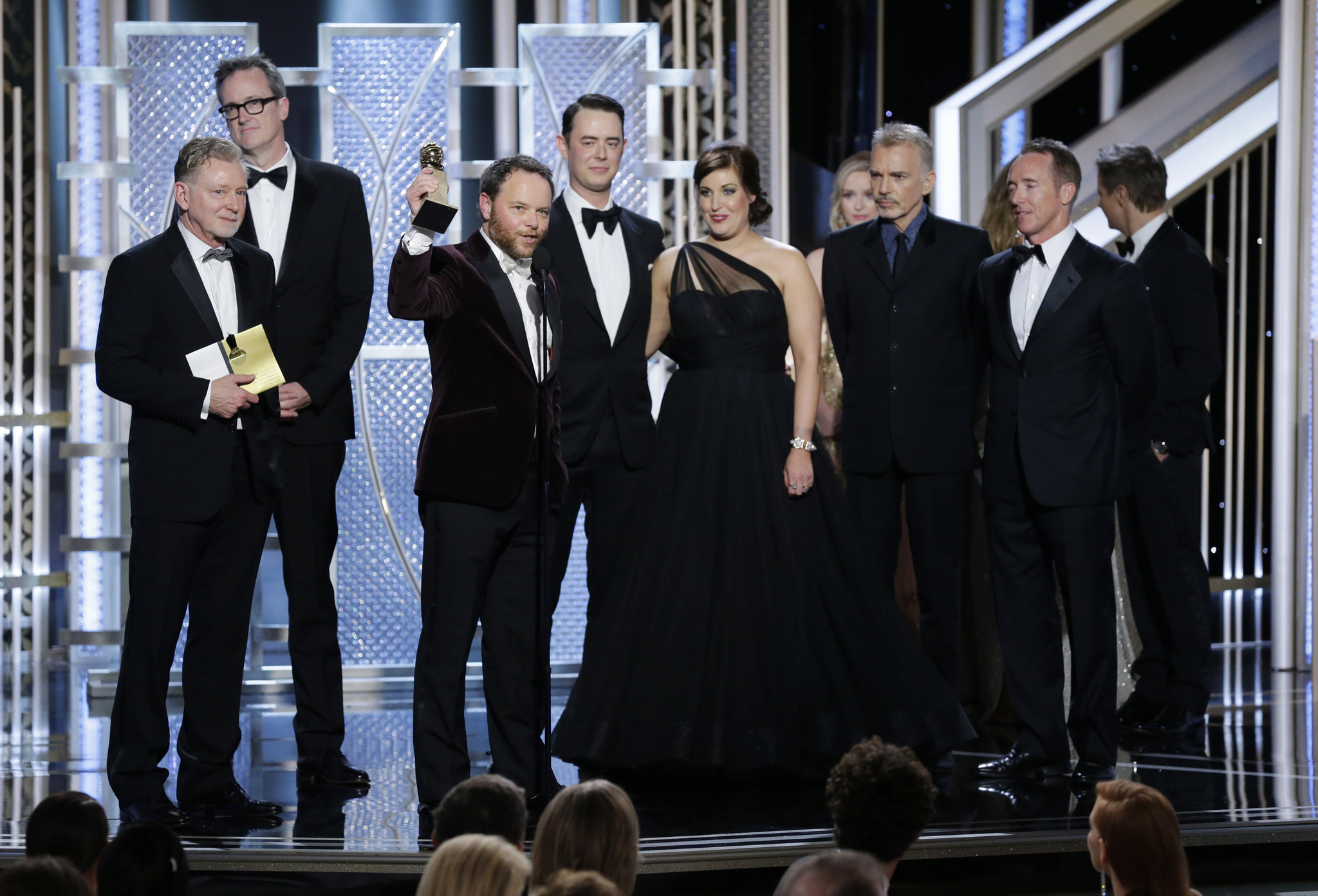 Billy Bob Thornton, Colin Hanks, Noah Hawley and Allison Tolman at event of 72nd Golden Globe Awards (2015)