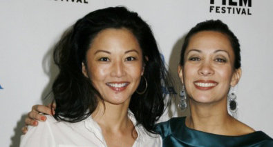 (L to R) Actress Tamlyn Tomita poses at the Red Carpet Premiere of THE SENSEI with writer/director/actress D. Lee Inosanto for the Los Angeles Asian Pacific Film Festival.