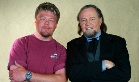 Scott Duthie and Jon Voight pose for a publicity still on the set of 