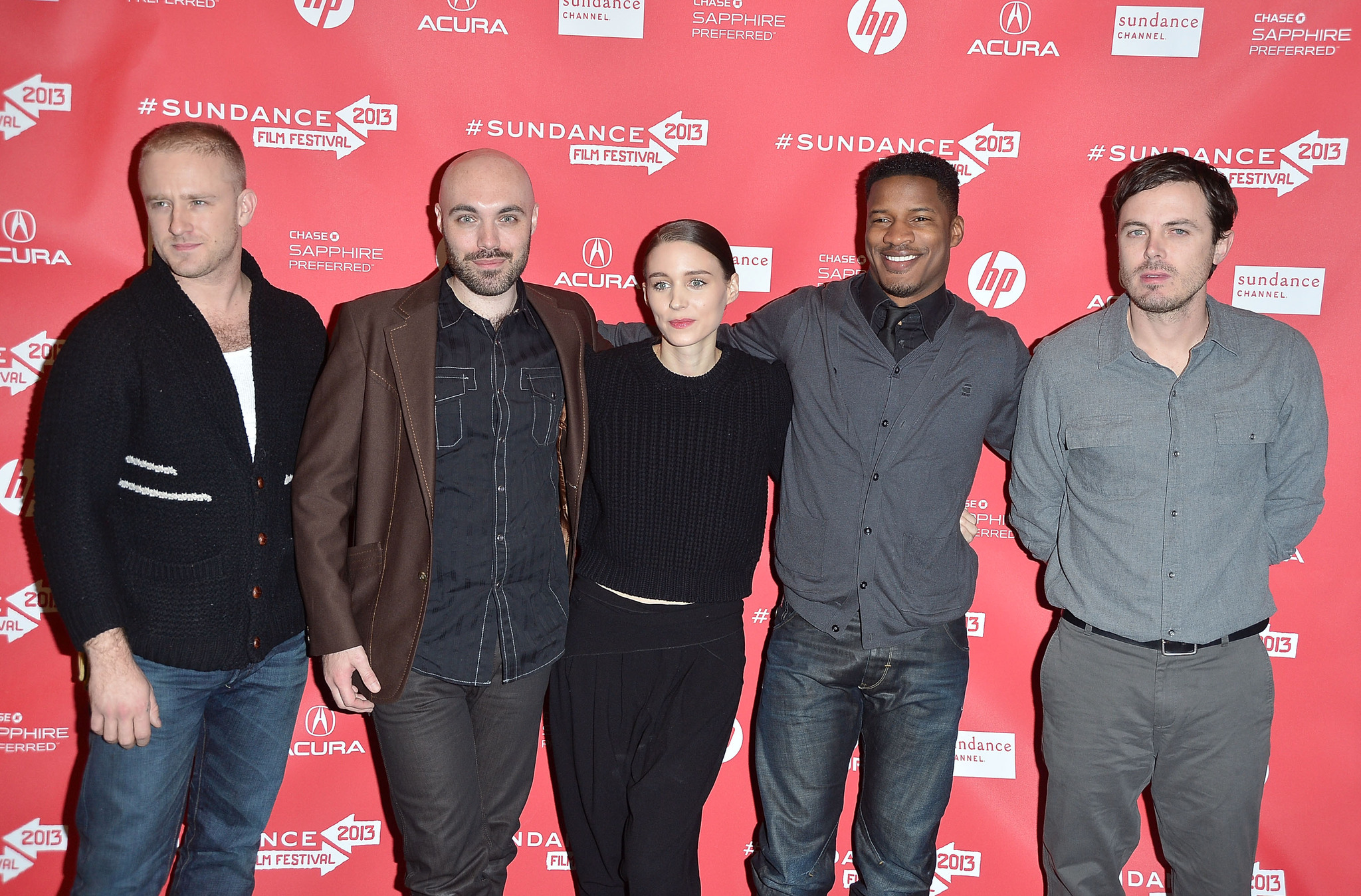 Casey Affleck, Ben Foster, David Lowery, Nate Parker and Rooney Mara at event of Ain't Them Bodies Saints (2013)