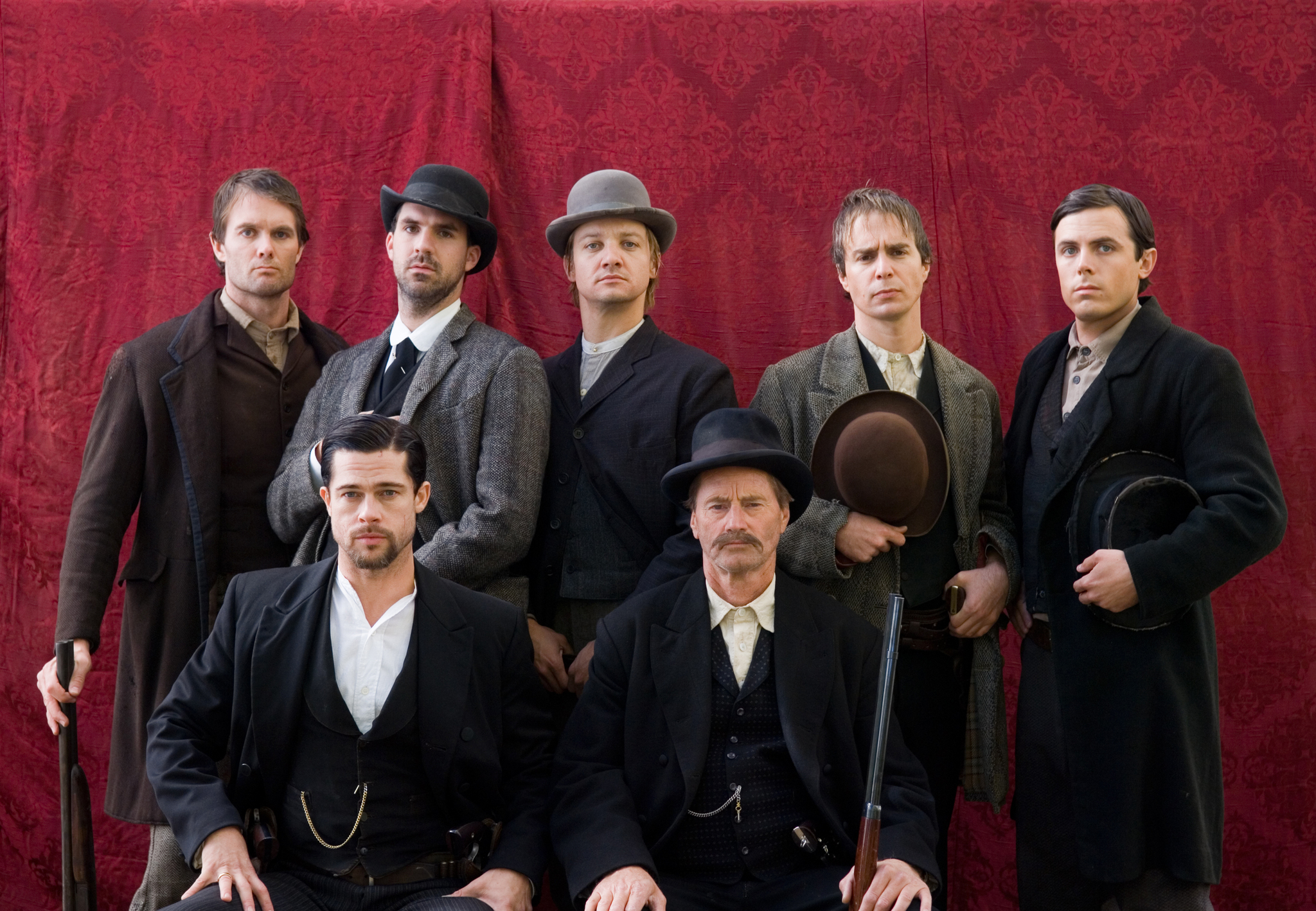 Still of Brad Pitt, Casey Affleck, Sam Shepard, Sam Rockwell, Garret Dillahunt, Jeremy Renner and Paul Schneider in The Assassination of Jesse James by the Coward Robert Ford (2007)